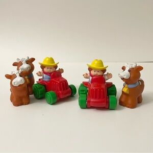Vintage 90s Fisher Price Little People Wheelies Farmer and Cow Farm Animals